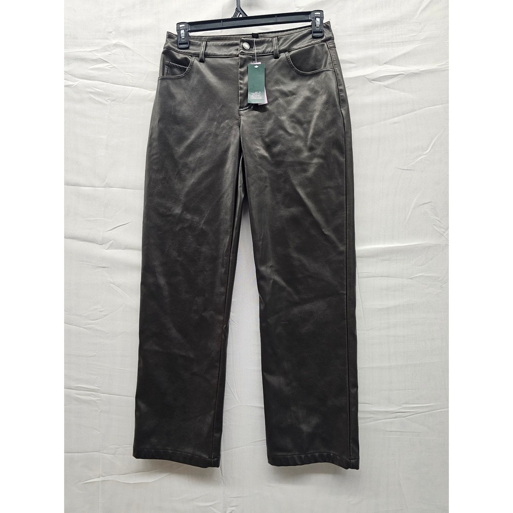 Wild Fable Womens Faux Leather Straight Leg Pants Brown High Rise 4 NWT